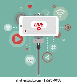 Live video streaming on smartphone. Online bolgging. Vector illustration