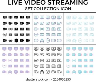 Colección de iconos de conjunto de streaming de vídeo en vivo 