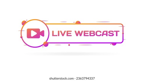 Live webcast button. Flat, purple, live webcast, play button. Vector icon