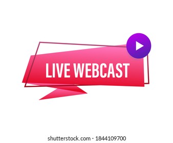  botón Webcast en vivo, icono, emblema, etiqueta. Ilustración vectorial.	