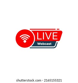 Live Webcast Icon With Red Symbol Of Wireless Network. Free Online Webinar Or Web Seminar Isolated Vector Button Of Virtual Education Training Course Or Lesson. Live Webcast And Online Webinar Sign