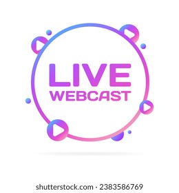 Signo de webcast en vivo. Signo de webcast plano, púrpura y en directo. Icono de vector