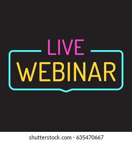 Live webinar. Badge vector illustration on dark background.