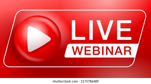 Live-Webinar-Banner mit 3D-Spielknopf auf rotem Hintergrund - Vektorgrafik-Vorlage