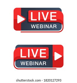 Live webinar button or banner element - catchy decorative frame with Play symbol and text - isolated template