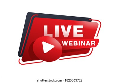 Live webinar button or banner element in 3D style - catchy base frame with Play button and text - isolated template