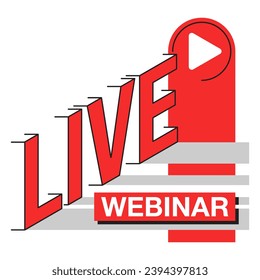 Live webinar button or banner element in bold aesthetic style - catchy dialog message box with Play button and text