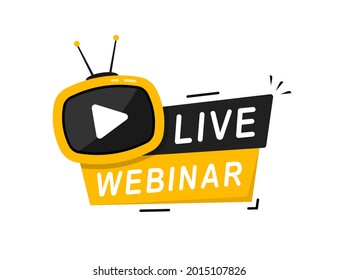 Live-Webinar-Button. Emblem, Label. Live-Stream, Symbol auf weißem Hintergrund. Online-Konferenz, Fernkommunikation. Fernunterricht im Internet. Vektorgrafik