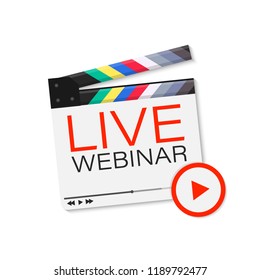 Live Webinar Button, icon, emblem, label. Vector stock illustration.