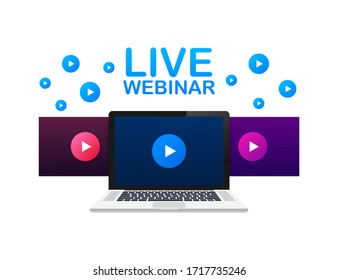 Live Webinar Button, icon, emblem, label. Vector illustration.