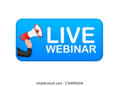 Live Webinar Button, icon, emblem, label. Vector illustration.