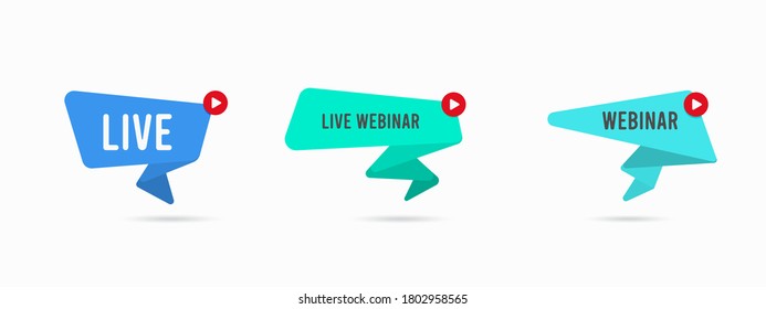 Live-Webinar-Schaltfläche, Symbol, Emblem-Label für Streaming, Vektorgrafik