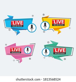 Live Webinar Button, icon, emblem label Vector illustration flat linear badge and banner, scroll, sticker, ribbon, embem, background, poster.