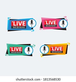 Live Webinar Button, icon, emblem label Vector illustration flat linear badge and banner, scroll, sticker, ribbon, embem, background, poster.