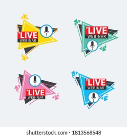 Live Webinar Button, icon, emblem label Vector illustration flat linear badge and banner, scroll, sticker, ribbon, embem, background, poster.