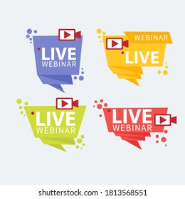 Live Webinar Button, icon, emblem label Vector illustration flat linear badge and banner, scroll, sticker, ribbon, embem, background, poster.