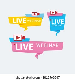 Live Webinar Button, icon, emblem label Vector illustration flat linear badge and banner, scroll, sticker, ribbon, embem, background, poster.