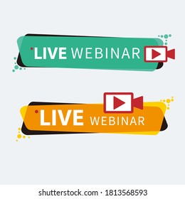 Live Webinar Button, icon, emblem label Vector illustration flat linear badge and banner, scroll, sticker, ribbon, embem, background, poster.