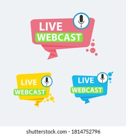 Live Webinar Button, icon, emblem label Vector illustration flat linear badge and banner, scroll, sticker, ribbon, embem, background, poster.