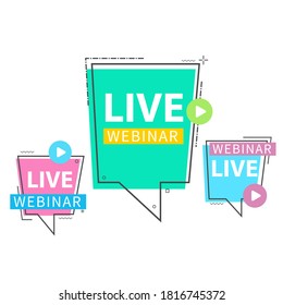 Live Webinar Button, icon, emblem label Vector illustration flat linear badge and banner, scroll, sticker, ribbon, embem, background, poster.