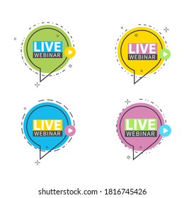 Live Webinar Button, Icon, Emblem Label Vektorgrafik flache lineare Abzeichen und Banner, Scroll, Aufkleber, Band, Embem, Hintergrund, Poster.