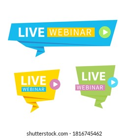 Live Webinar Button, icon, emblem label Vector illustration flat linear badge and banner, scroll, sticker, ribbon, embem, background, poster.