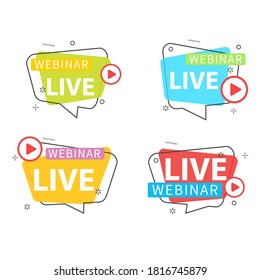 Live Webinar Button, icon, emblem label Vector illustration flat linear badge and banner, scroll, sticker, ribbon, embem, background, poster.