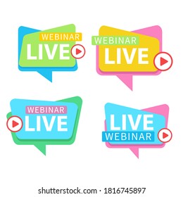 Live Webinar Button, icon, emblem label Vector illustration flat linear badge and banner, scroll, sticker, ribbon, embem, background, poster.