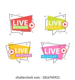 Live Webinar Button, icon, emblem label Vector illustration flat linear badge and banner, scroll, sticker, ribbon, embem, background, poster.