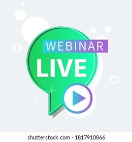Botón Webinar en vivo, icono, emblema etiqueta gradiente Vector ilustración de placa lineal plana y banner, desplazamiento, pegatina, cinta, embema, afiche.