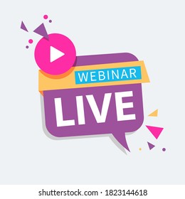 Live Webinar Button, icon, emblem label gradient Vector illustration flat linear badge and banner, scroll, sticker, ribbon, embem, poster.