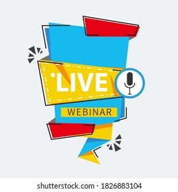 Live Webinar Button, icon, emblem label gradient Vector illustration flat linear badge and banner, scroll, sticker, ribbon, embem, poster.