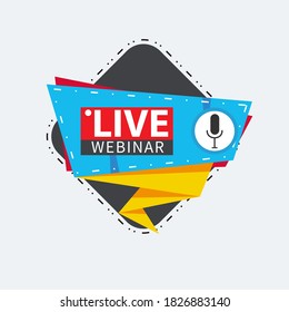 Live Webinar Button, icon, emblem label gradient Vector illustration flat linear badge and banner, scroll, sticker, ribbon, embem, poster.