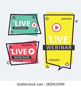 Live Webinar Button, icon, emblem label gradient Vector illustration flat linear badge and banner, scroll, sticker, ribbon, embem, poster.