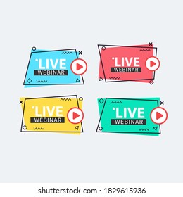 Live Webinar Button, icon, emblem label gradient Vector illustration flat linear badge and banner, scroll, sticker, ribbon, embem, poster.