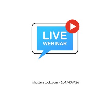 Live-Webinar-Schaltfläche, Symbol, Emblem-Etikett Vektorgrafik einzeln auf weißem Hintergrund 