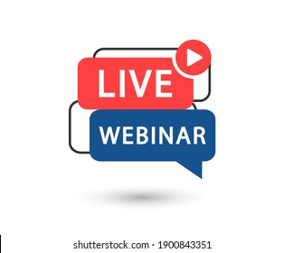 Live Webinar, Button, icon, emblema, etiqueta. Icono de webinar en vivo en estilo plano sobre fondo blanco. Ilustración del vector