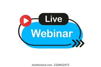 Botón Webinar en vivo, icono, emblema. Etiqueta de flujo en vivo. Ilustración del vector