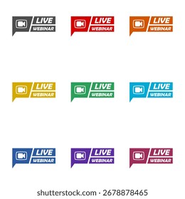 Ícone do botão Live Webinar isolado no plano de fundo branco. Definir ícones coloridos