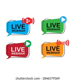 Live Webinar Button  icon set  emblem label Vector illustration
