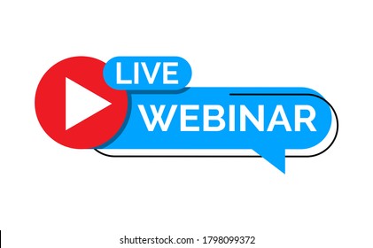 live webinar button, icon, sign, logo, emblem, label, flat design vector illustration. simple and modern style