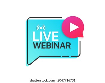 Live Webinar Button Label With Play Icon. Logo For Online Education