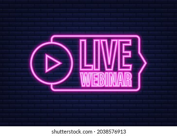 Botón de webinar en vivo con megáfono, icono. Icono de Neon. Ilustración vectorial.