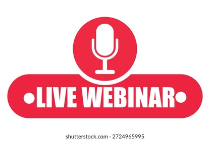 Botão de Webinar ao vivo com ícone de microfone para seminários on-line e comunicação via Internet
