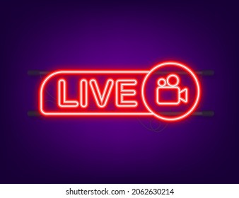 Live Webinar Button, neon icon. Vector illustration
