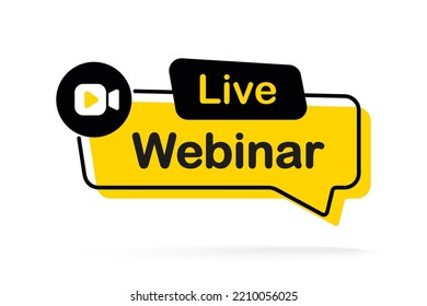 Live webinar button. Video internet conference icon. Internet education. Online meeting. Social media webinar. Live video streaming. Broadcast. Concept of virtual resources, video call, remote work