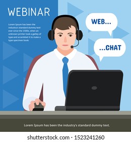 Live webinar concept banner. Flat illustration of live webinar vector concept banner for web design