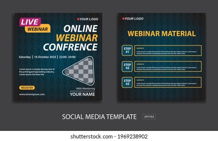  live webinar conference social media post template, with color blue