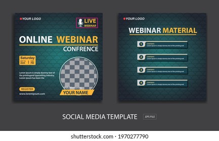  live webinar conference social media post template, with color green