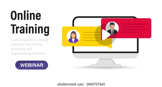 Live Webinar. Distance conference. Live streaming. Online technology distance communication. Study education. Online Remote work. Online training in laptop, video chat, podcast, course, lecture